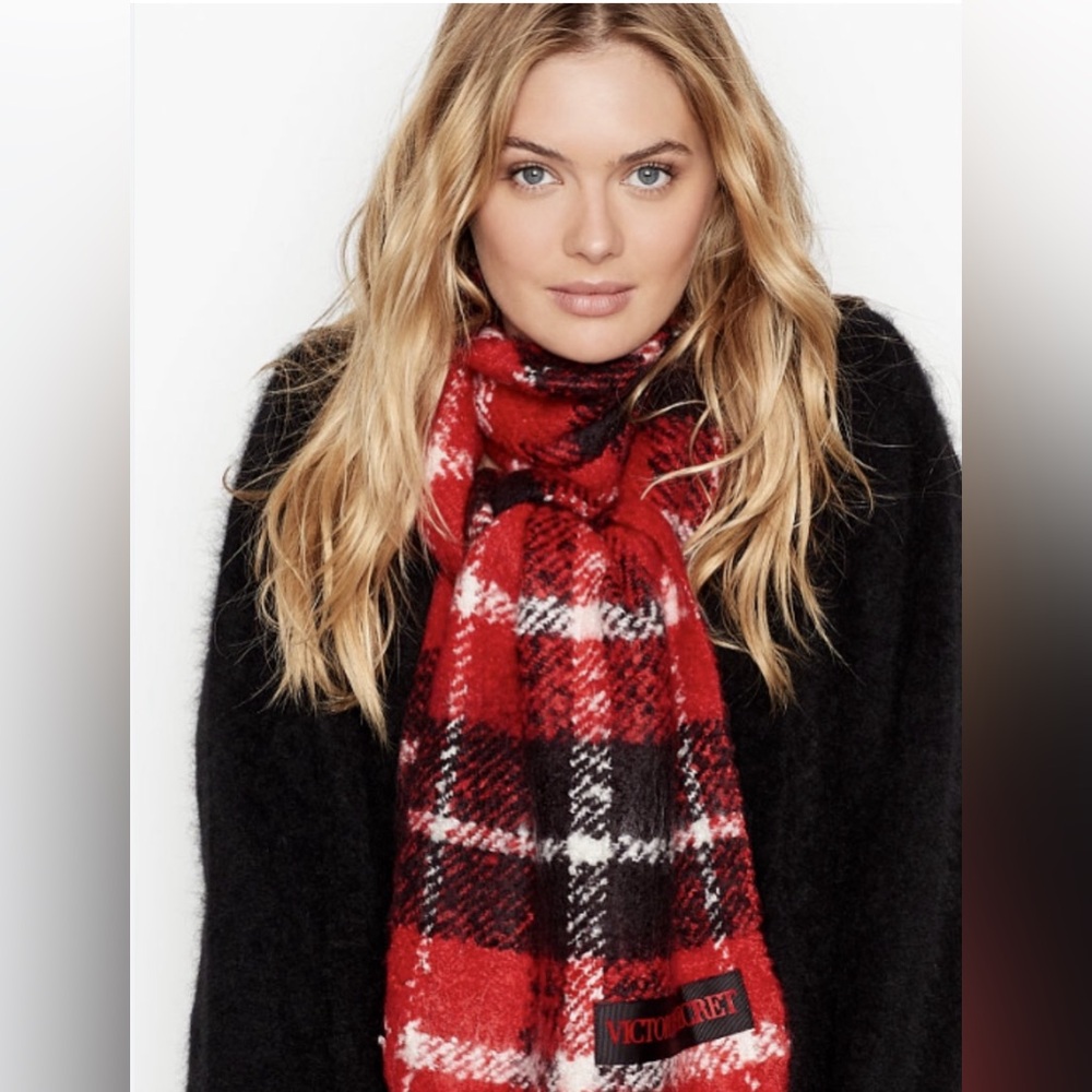 Victoria's Secret Red and Black Plaid Scarf